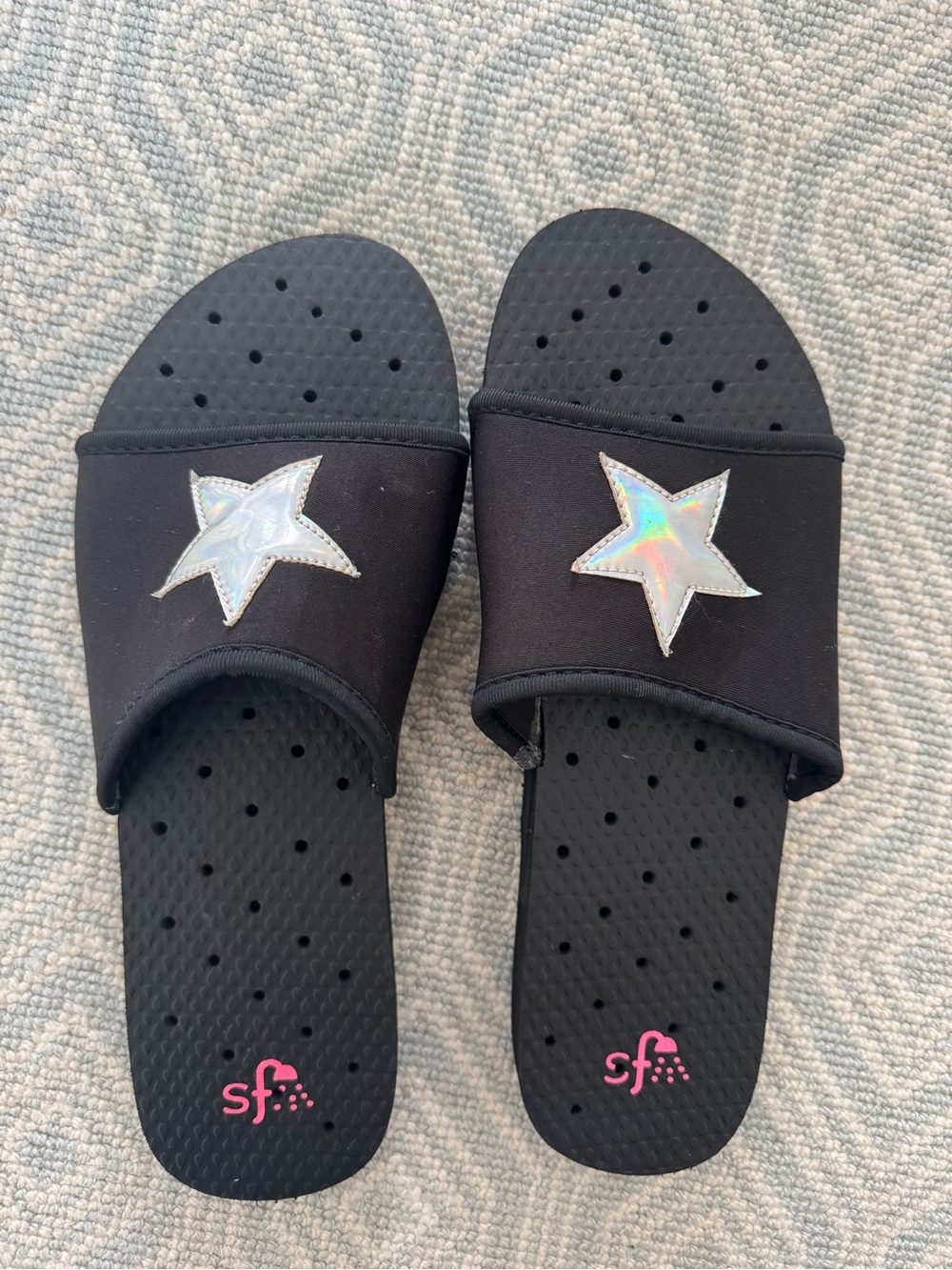 Showaflops Star Neoprene Shower Slide with Iridescent Star (Womens size 7/8)